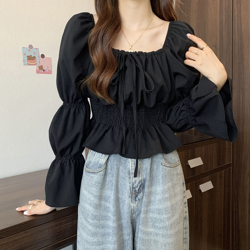New Stylish French-style Puff-sleeve Chiffon Blouse