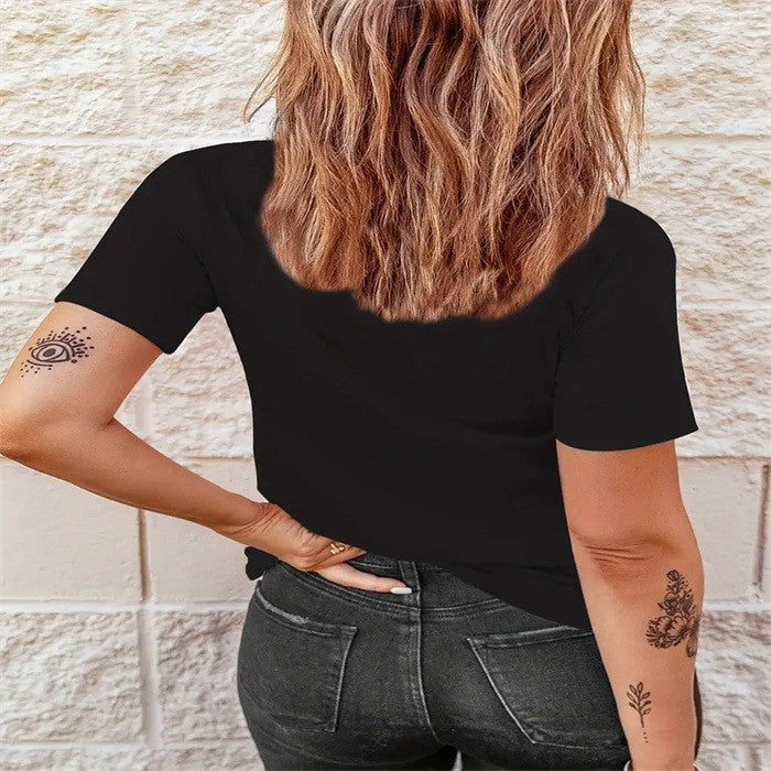 Women's Printed Crew-Neck Plus-Size Short-Sleeve Top