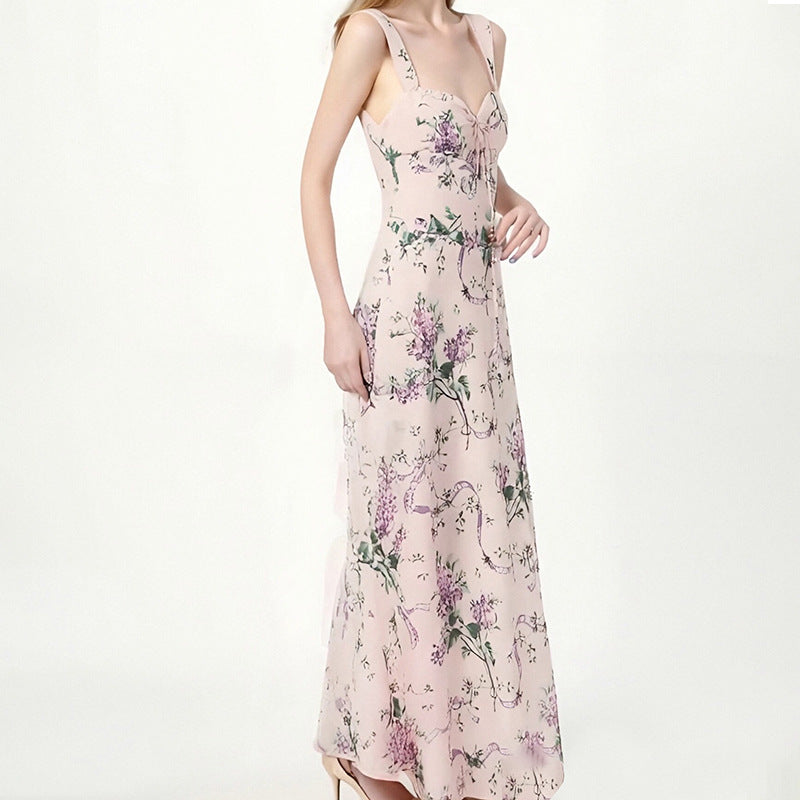 Fashionable Printed French Slim-fit Suspender Skirt Dress