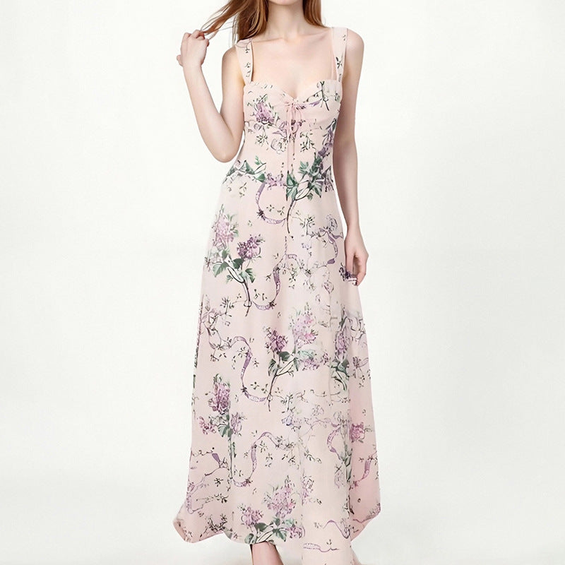 Fashionable Printed French Slim-fit Suspender Skirt Dress