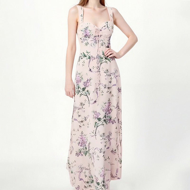 Fashionable Printed French Slim-fit Suspender Skirt Dress