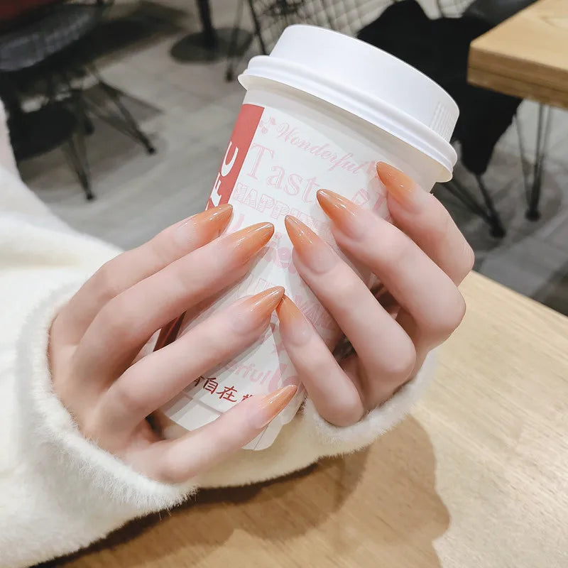 24PCS stiletto false nail tips Mid-length Gradients press on nails wearable full cover fashion false fingernails patch for girls