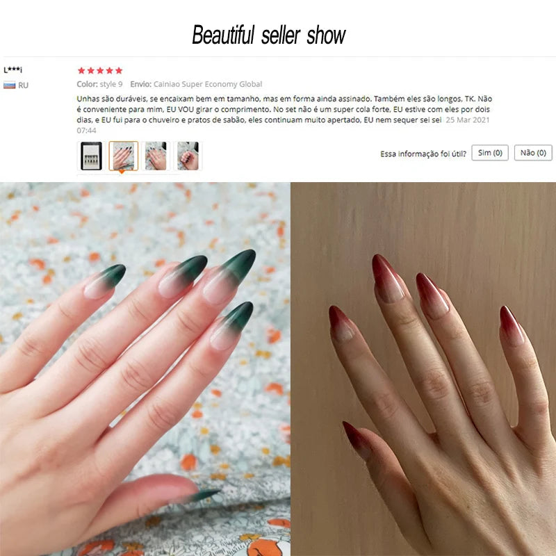 24PCS stiletto false nail tips Mid-length Gradients press on nails wearable full cover fashion false fingernails patch for girls