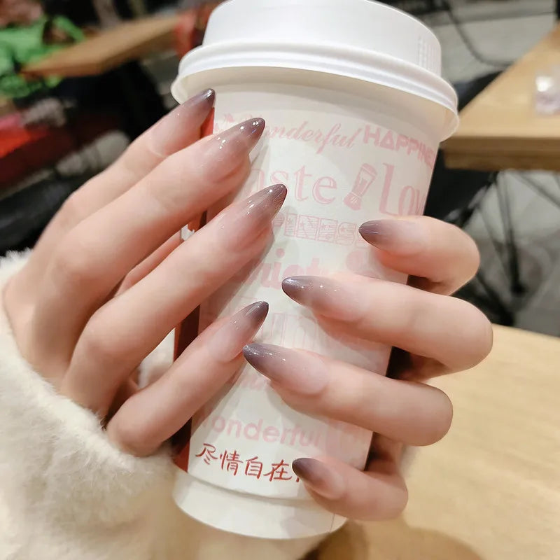 24PCS stiletto false nail tips Mid-length Gradients press on nails wearable full cover fashion false fingernails patch for girls