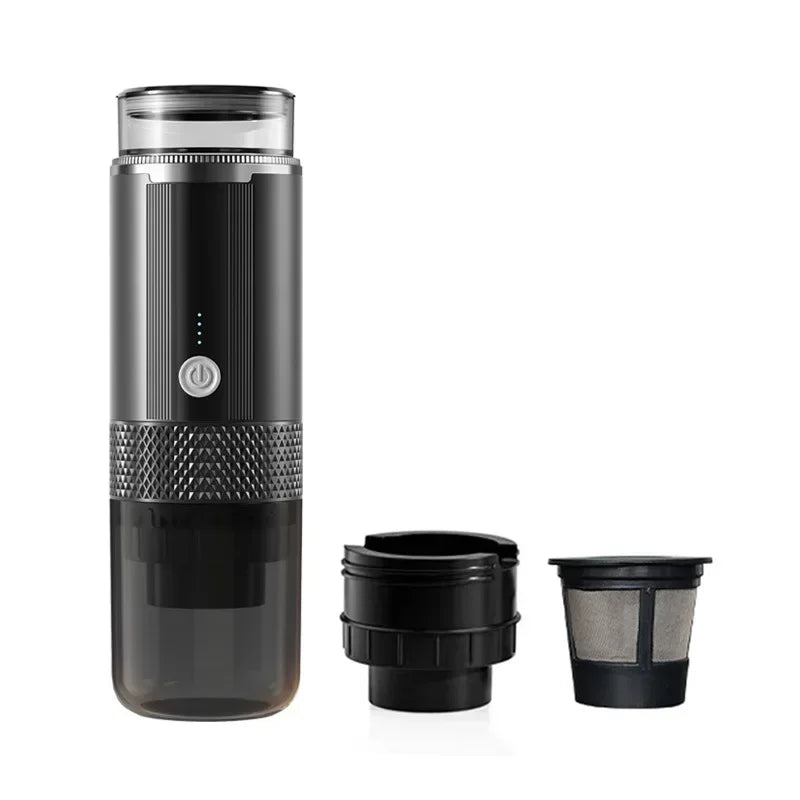 Portable electric coffee machine is suitable for ground coffee and KCUP capsules, but it does not have a heating function