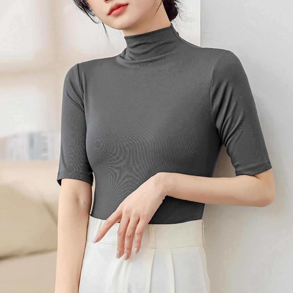 Basic Cotton T Shirt Women Turtleneck Slim Tshirt Short Sleeve T-shirts Female Casual Elasticity White Tee Shirt Femme Woman Top