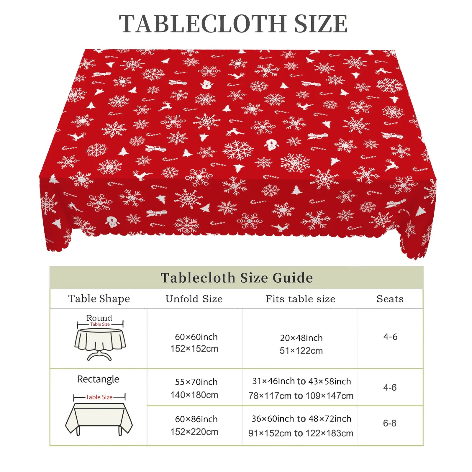 1 Piece of Christmas Round and Rectangular Tablecloth, Various Sizes, Christmas Snowflake Exquisite Decorations, Red Tablecloth, Christmas Courtyard Tablecloth Decoration, Suitable for Daily Home Kitchen, Party Use, Tableclot