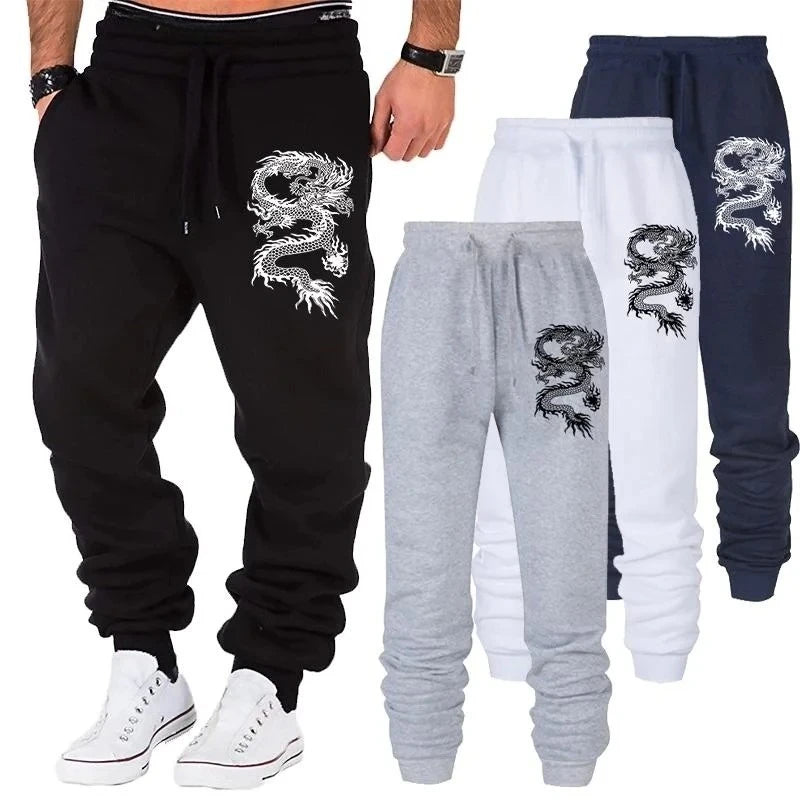 New Style Fashion Casual Dragon Printed Jogger Pants Men Fitness Gyms Pants Tight Outdoor Sweatpants Running Pants Mens Trousers