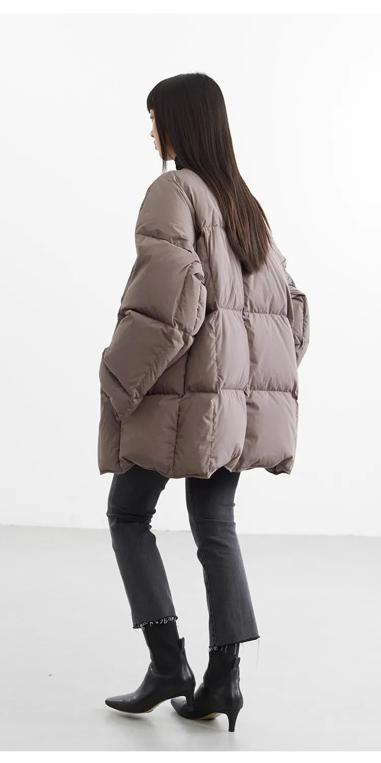 White Duck down Puffy Jacket~~New Winter down Jacket Versatile Thick Coat for Women~Detachable Collar