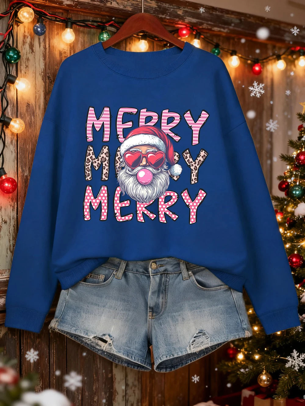 Merry Christmas Santa Claus Printed Sweatshirts Women Loose Casual Hoodies Fleece Warm Crewneck Pullover Winter Soft Clothes
