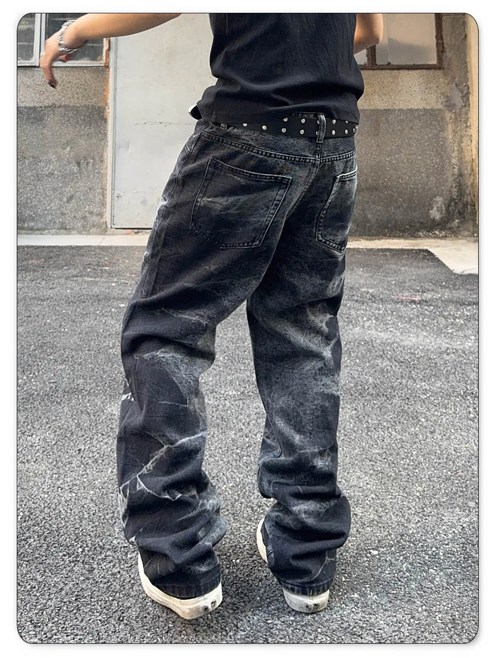 Autumn Men's Black Personalized Straight Leg Retro Jeans American Street Splashed Ink Loose Unisex Denim Pants Trendy Trousers