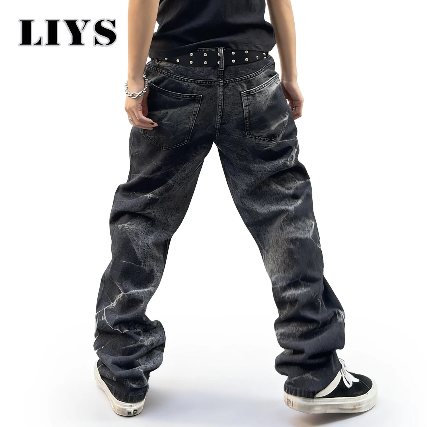 Autumn Men's Black Personalized Straight Leg Retro Jeans American Street Splashed Ink Loose Unisex Denim Pants Trendy Trousers