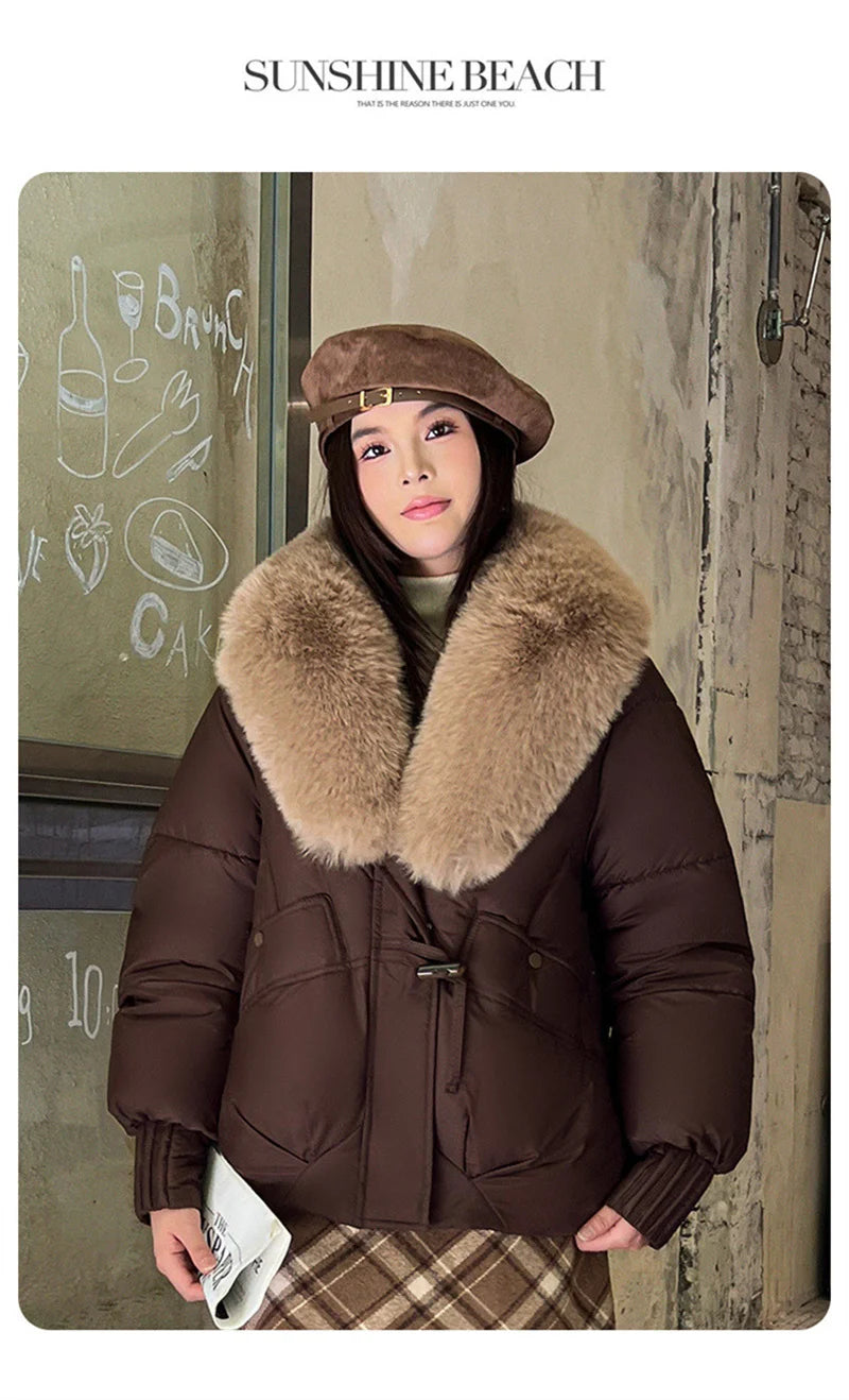 New Parkas Women Winter Jacket Warm Big Hair Collar Hooded Down Cotton Coat Korean Short Cotton Padded Jacket Female Outerwear