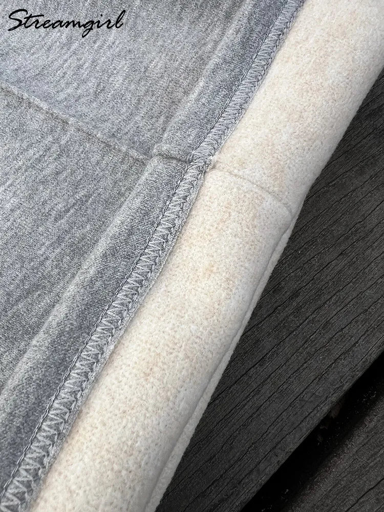 Streamgirl Thick Warm Straight Pants For Women Office Brown Wide Leg Trousers High Waist Women's Loose Pants For Ladies Spring