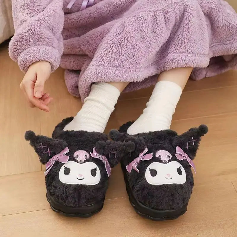 Hot Kuromi Peripheral Products Cotton Slippers For Women'S Autumn And Winter Home Anti Slip Cute Cartoon Cotton Shoes Thickened