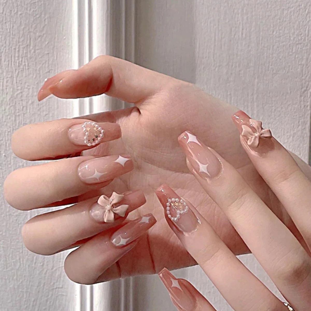 24PCS stiletto false nail tips Mid-length Gradients press on nails wearable full cover fashion false fingernails patch for girls