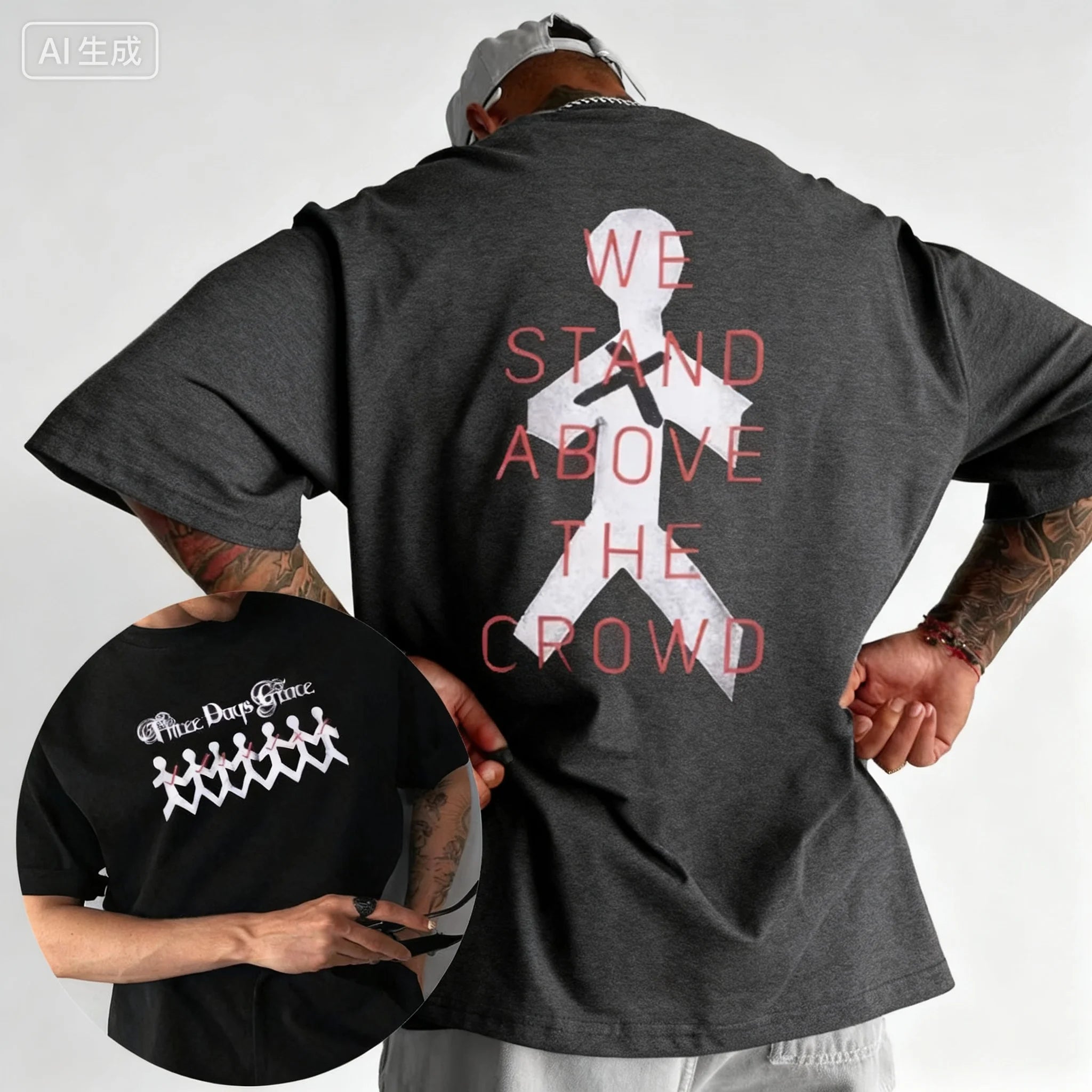 2025 Summer Three Days Grace One-X Paper Loose 100% Pure Cotton Printed T-shirt High Quality Street High Quality Men's Women's