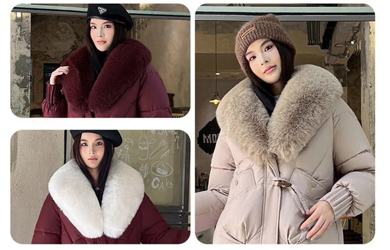 New Parkas Women Winter Jacket Warm Big Hair Collar Hooded Down Cotton Coat Korean Short Cotton Padded Jacket Female Outerwear