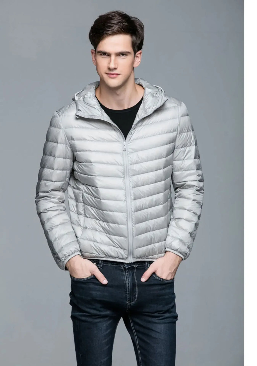 Autumn Winter New Style Men's Lightweight Hooded Cotton Jacket Warm Fashionable Short Casual Portable Stand Collar Cotton Coat
