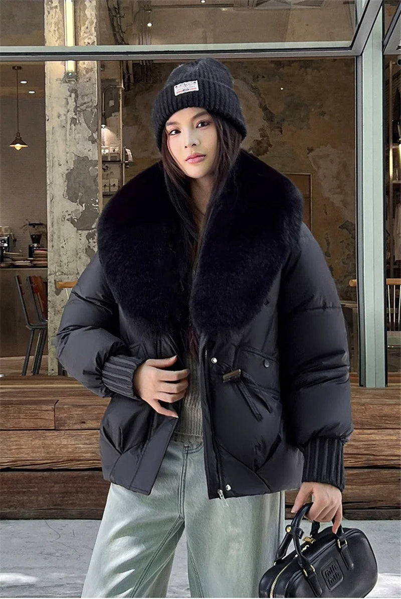 New Parkas Women Winter Jacket Warm Big Hair Collar Hooded Down Cotton Coat Korean Short Cotton Padded Jacket Female Outerwear