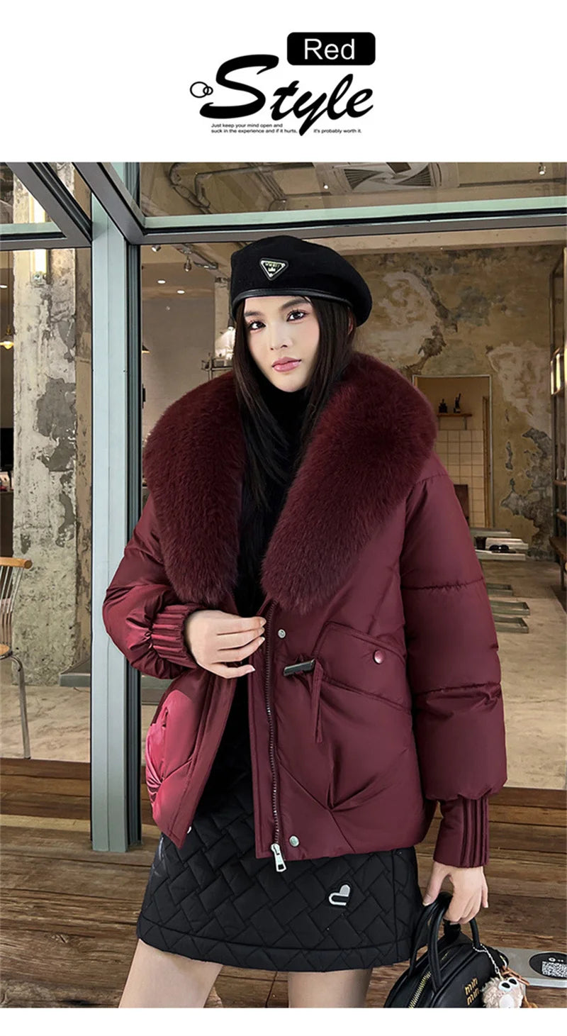 New Parkas Women Winter Jacket Warm Big Hair Collar Hooded Down Cotton Coat Korean Short Cotton Padded Jacket Female Outerwear