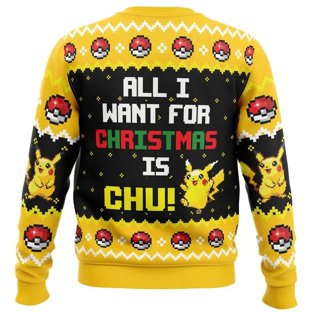 Bandai Pokemon Anime Peripheral Pikachu Adult Kids Ugly Christmas Crewneck Sweatshirt Soft Comfy Loose Plus Size Autumn Winter