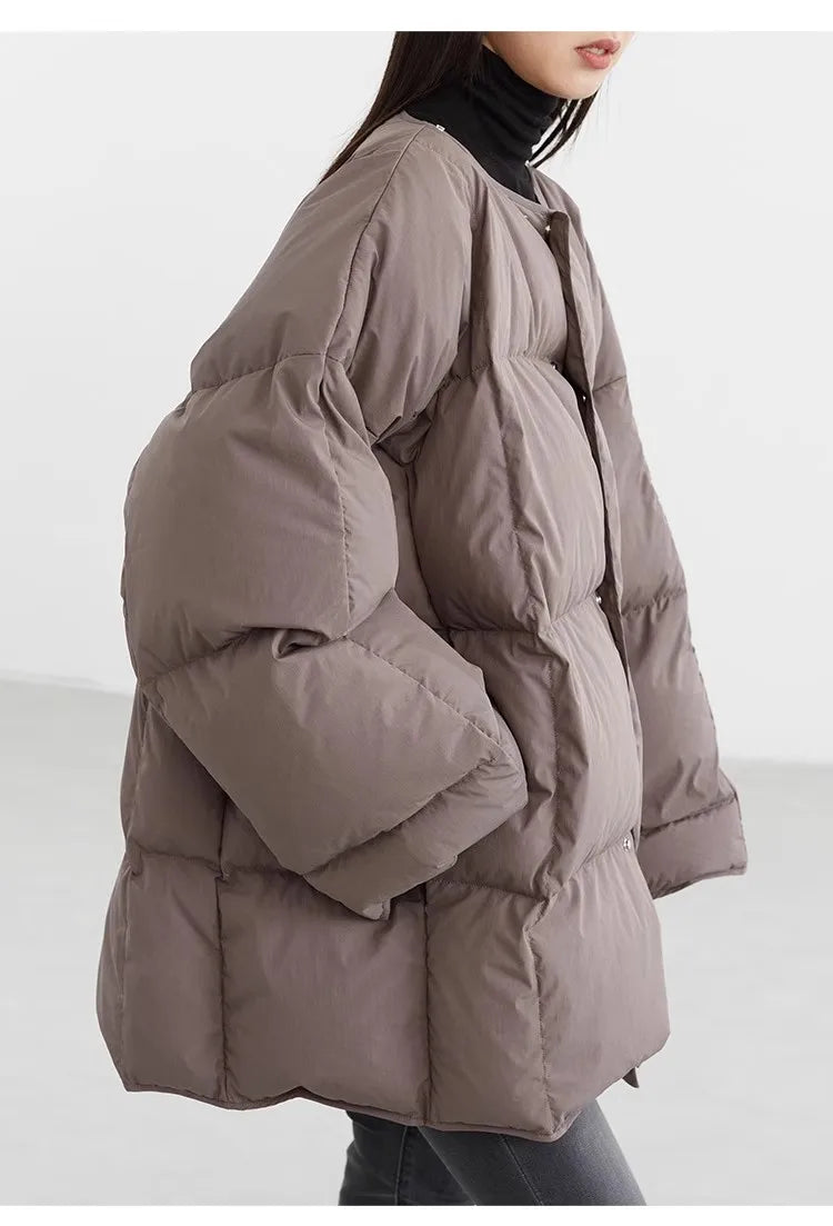 White Duck down Puffy Jacket~~New Winter down Jacket Versatile Thick Coat for Women~Detachable Collar