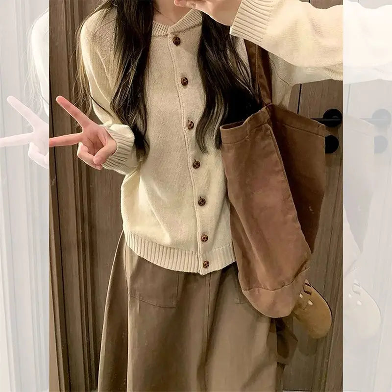 Japanese Style Preppy Style Three Piece Sets Fashion Autumn New Women Button Knitted Cardigan Plaid Vest Skirts Sweet Skirt Suit