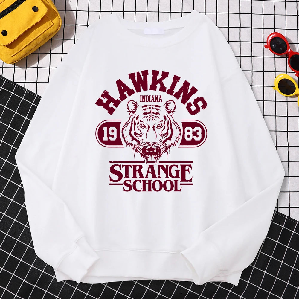 Casual Street Womens Sweatshirt Hawkins High School Indiana 1983 Printing Winter Hoodies Crewneck Pullovers Warm Fleece Clothes