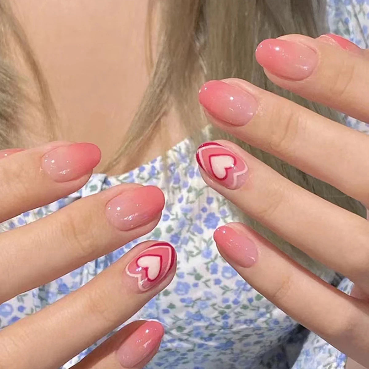 24PCS stiletto false nail tips Mid-length Gradients press on nails wearable full cover fashion false fingernails patch for girls