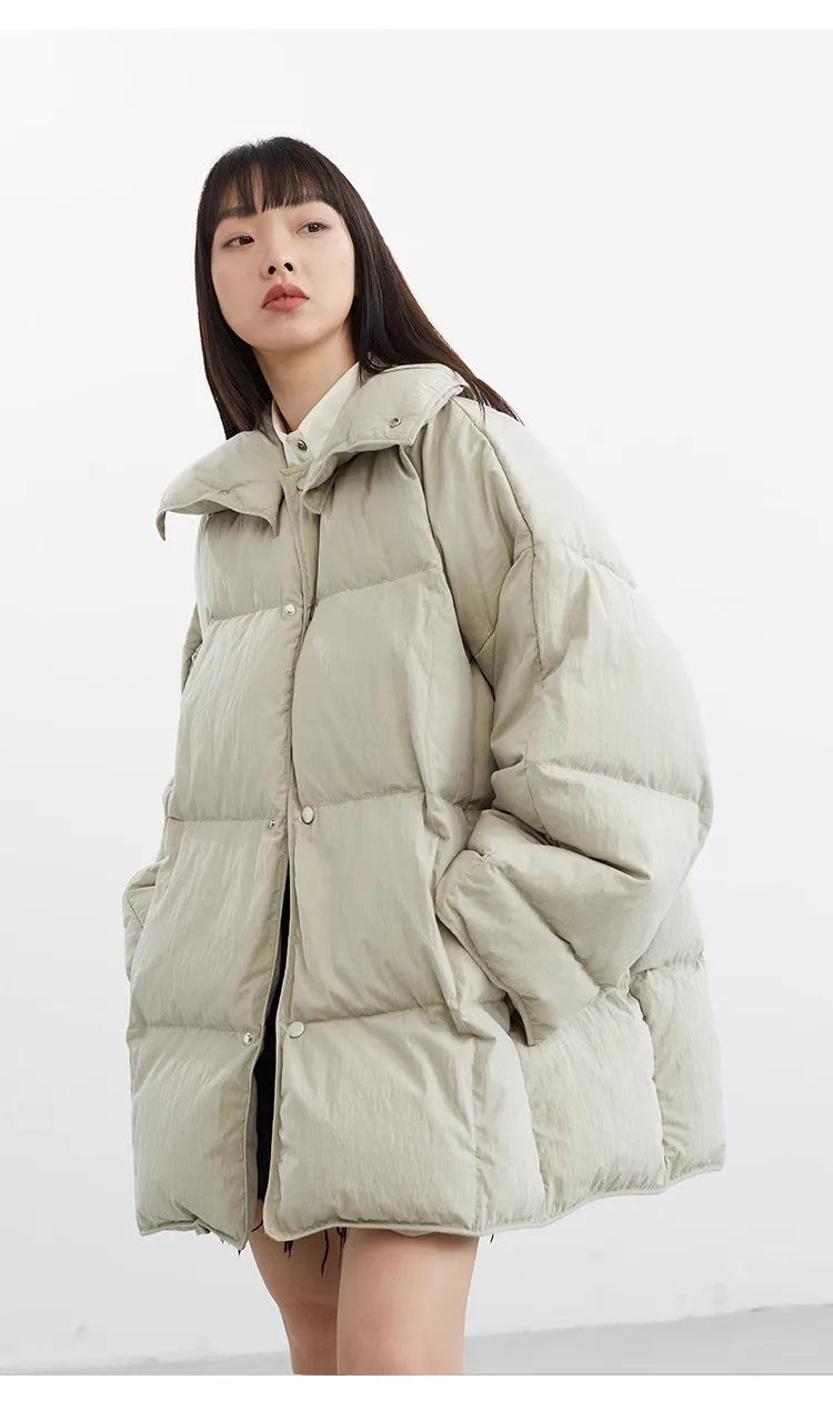 White Duck down Puffy Jacket~~New Winter down Jacket Versatile Thick Coat for Women~Detachable Collar