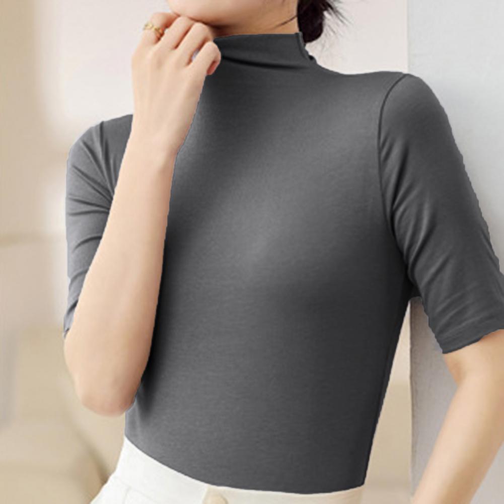 Basic Cotton T Shirt Women Turtleneck Slim Tshirt Short Sleeve T-shirts Female Casual Elasticity White Tee Shirt Femme Woman Top