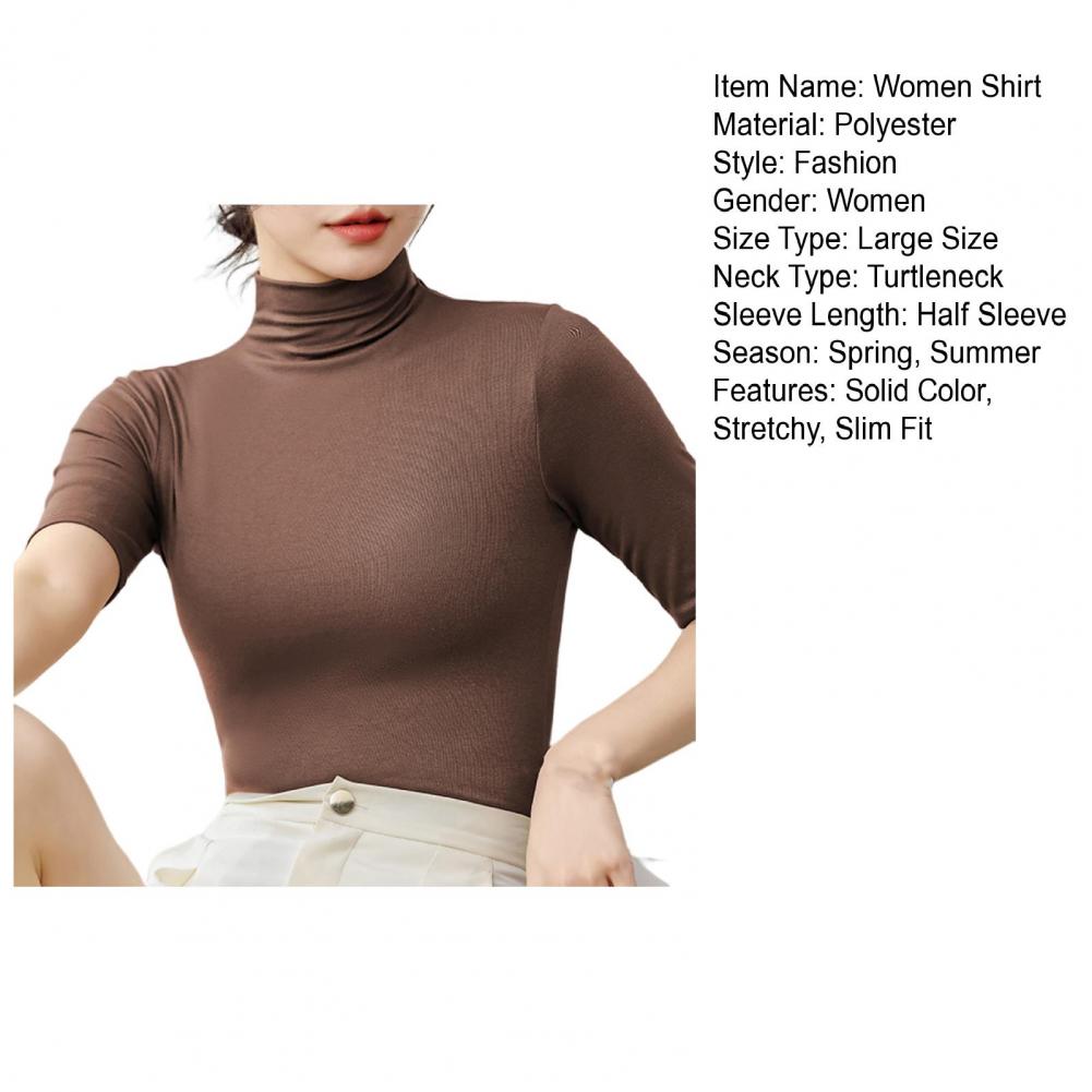 Basic Cotton T Shirt Women Turtleneck Slim Tshirt Short Sleeve T-shirts Female Casual Elasticity White Tee Shirt Femme Woman Top