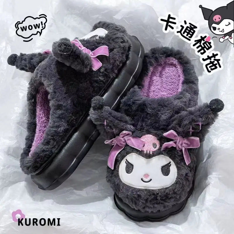 Hot Kuromi Peripheral Products Cotton Slippers For Women'S Autumn And Winter Home Anti Slip Cute Cartoon Cotton Shoes Thickened
