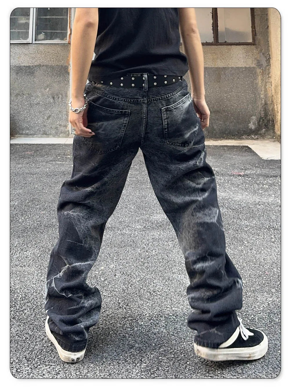 Autumn Men's Black Personalized Straight Leg Retro Jeans American Street Splashed Ink Loose Unisex Denim Pants Trendy Trousers