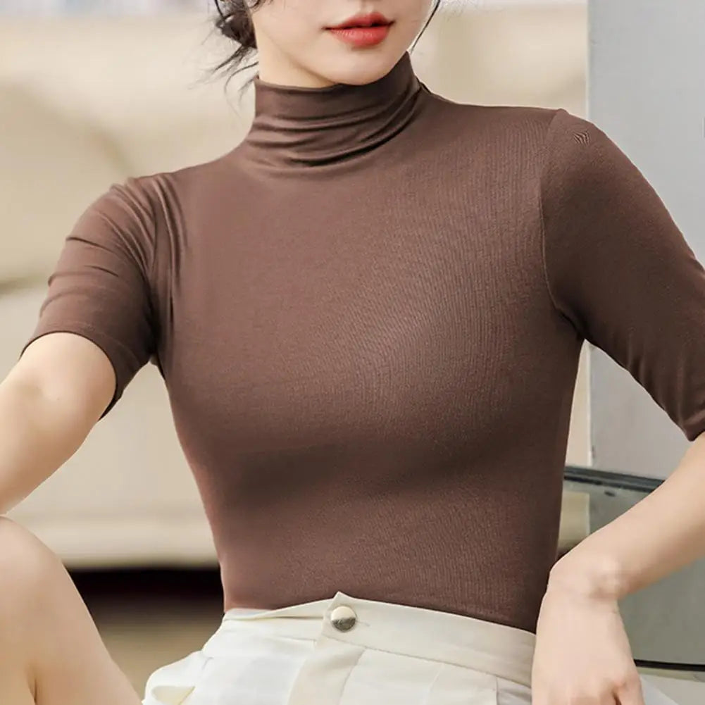 Basic Cotton T Shirt Women Turtleneck Slim Tshirt Short Sleeve T-shirts Female Casual Elasticity White Tee Shirt Femme Woman Top
