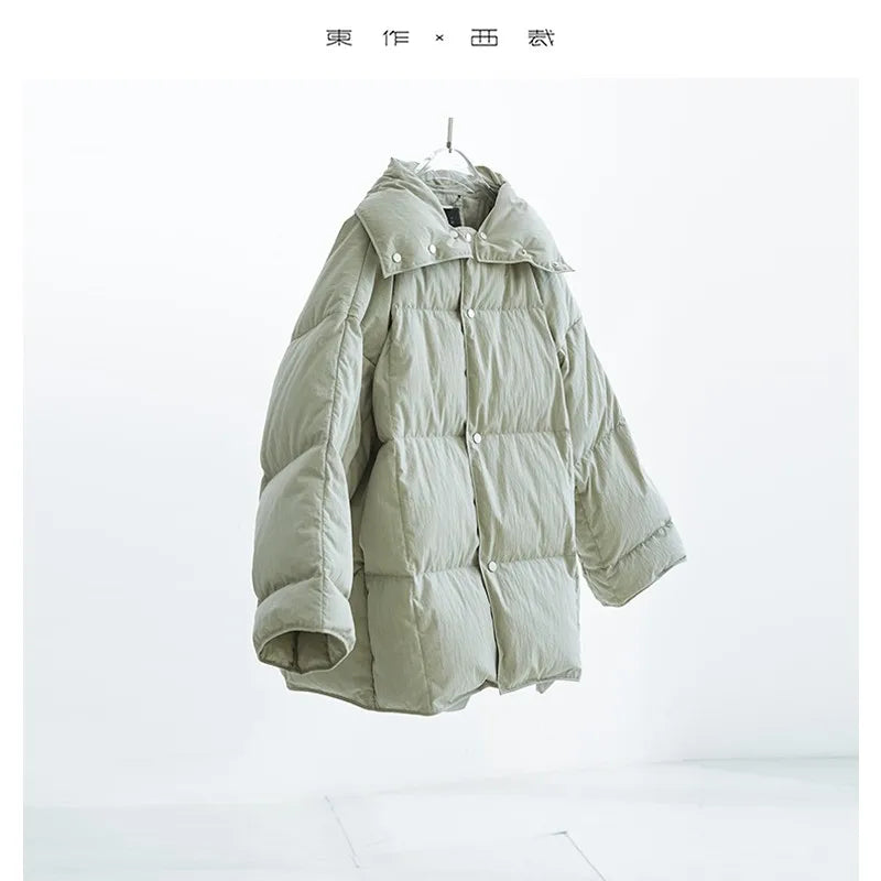 White Duck down Puffy Jacket~~New Winter down Jacket Versatile Thick Coat for Women~Detachable Collar