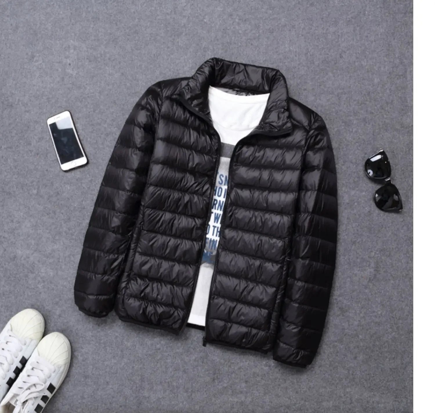Autumn Winter New Style Men's Lightweight Hooded Cotton Jacket Warm Fashionable Short Casual Portable Stand Collar Cotton Coat