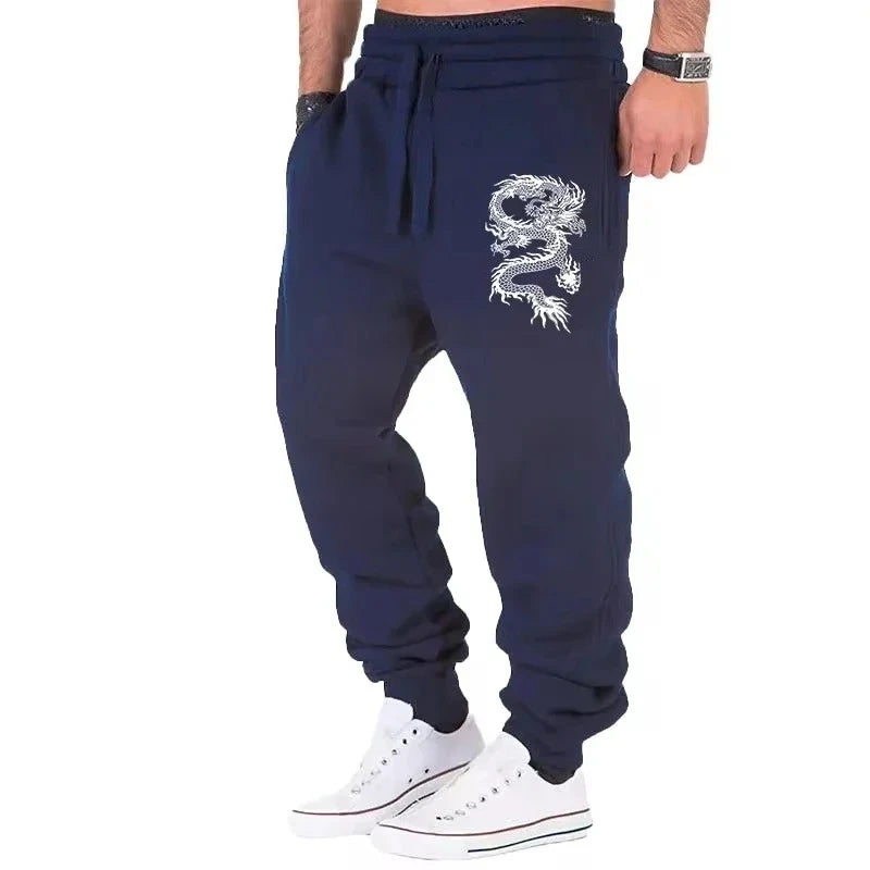 New Style Fashion Casual Dragon Printed Jogger Pants Men Fitness Gyms Pants Tight Outdoor Sweatpants Running Pants Mens Trousers