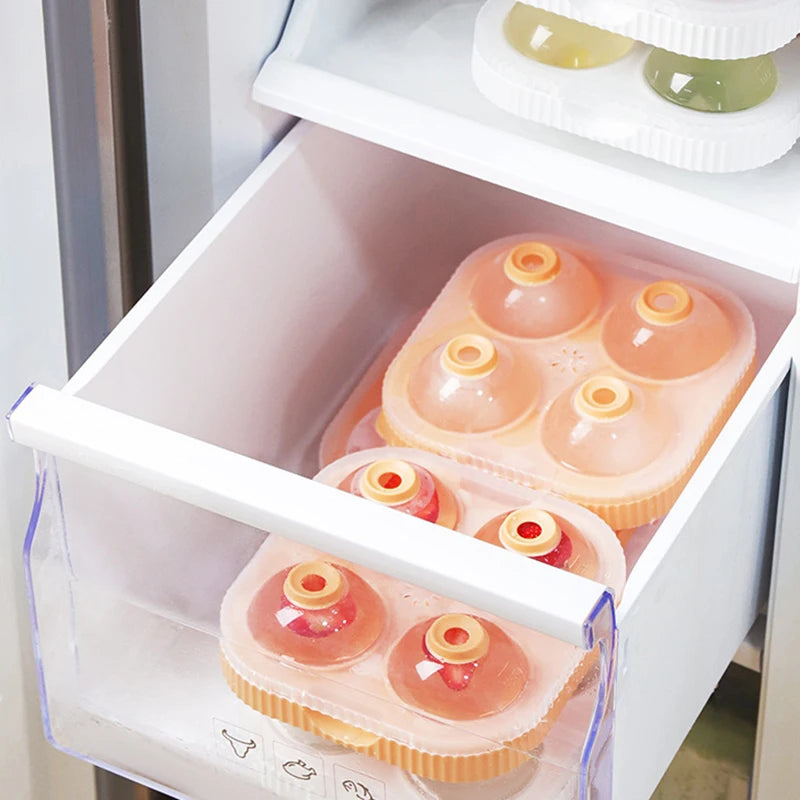 4 Grid Ice Ball Maker Large Dia 6.5cm Big Ice Ball Mold Tray for Whiskey Cocktail Bar Tools Food Grade Ice Mould For Cold Drink