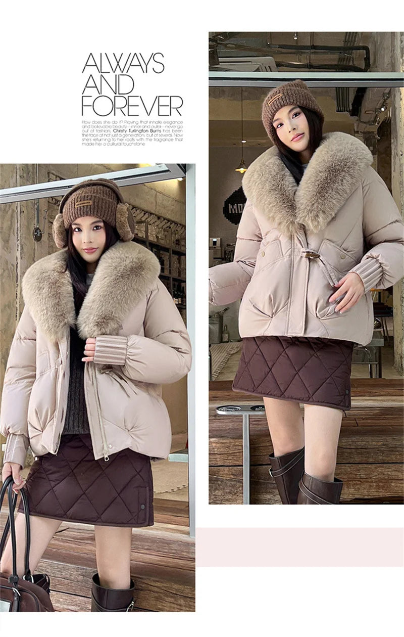 New Parkas Women Winter Jacket Warm Big Hair Collar Hooded Down Cotton Coat Korean Short Cotton Padded Jacket Female Outerwear