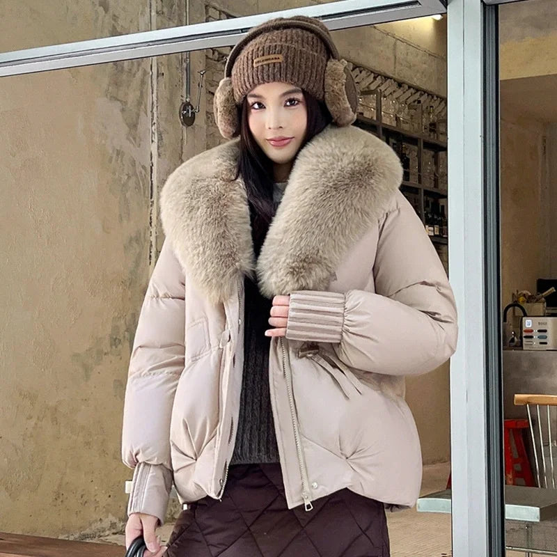 New Parkas Women Winter Jacket Warm Big Hair Collar Hooded Down Cotton Coat Korean Short Cotton Padded Jacket Female Outerwear