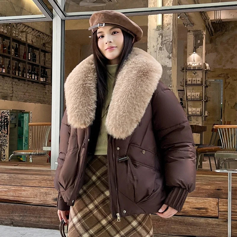 New Parkas Women Winter Jacket Warm Big Hair Collar Hooded Down Cotton Coat Korean Short Cotton Padded Jacket Female Outerwear