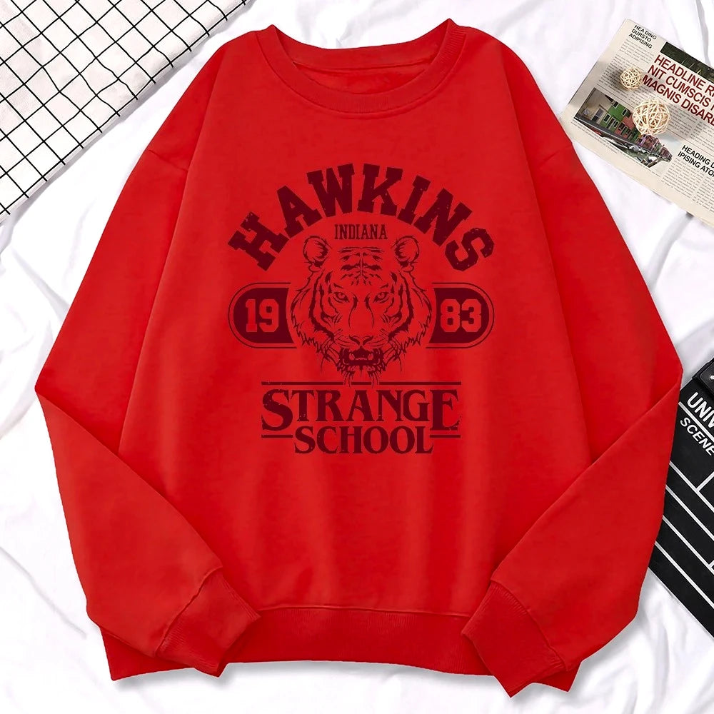 Casual Street Womens Sweatshirt Hawkins High School Indiana 1983 Printing Winter Hoodies Crewneck Pullovers Warm Fleece Clothes