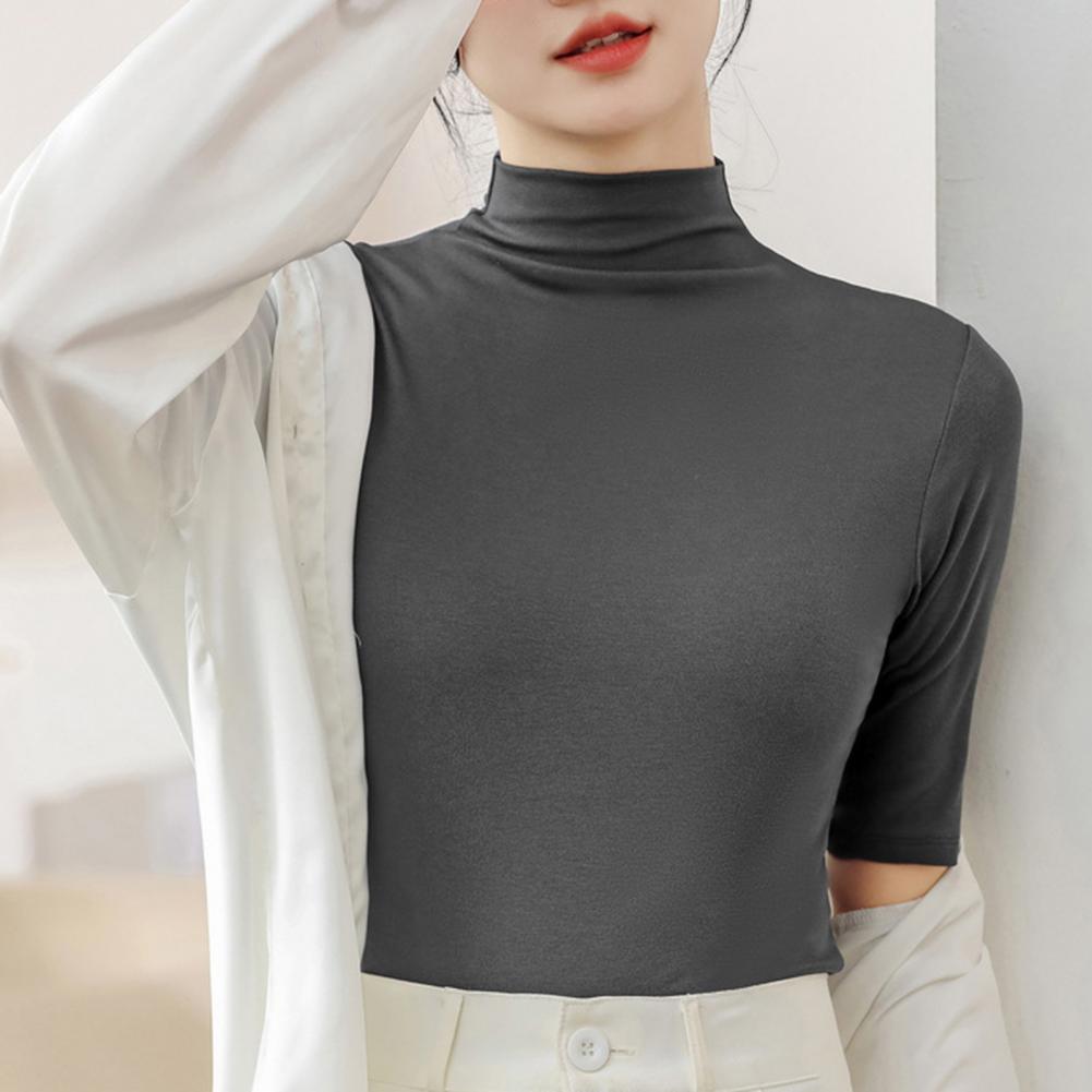 Basic Cotton T Shirt Women Turtleneck Slim Tshirt Short Sleeve T-shirts Female Casual Elasticity White Tee Shirt Femme Woman Top