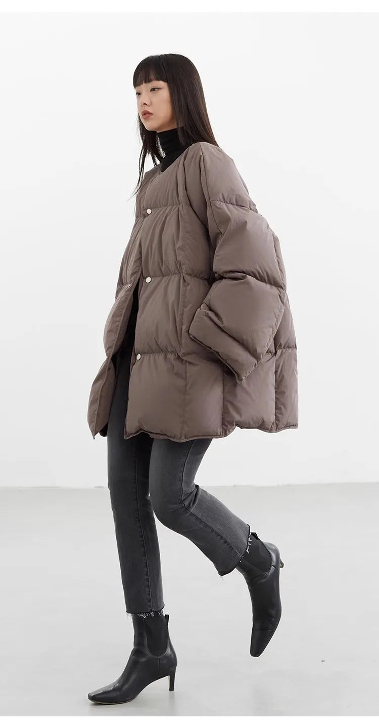 White Duck down Puffy Jacket~~New Winter down Jacket Versatile Thick Coat for Women~Detachable Collar