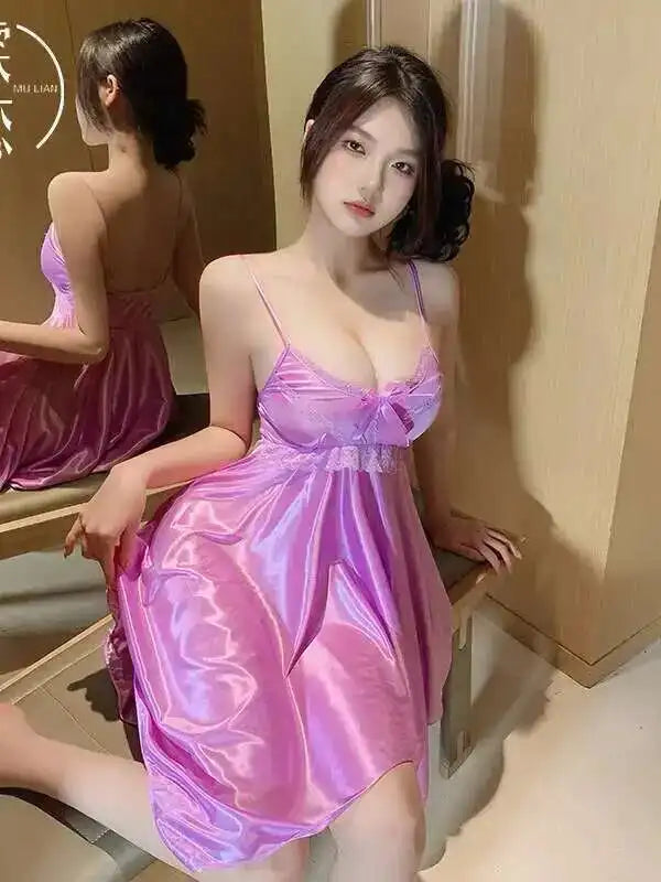 Ice Silk Strap Nightdress Summer Loungewear Mid-Length Nightdress Elegant Lace Sleeveless Couple Mood Uniform Pure Desire ZYAW