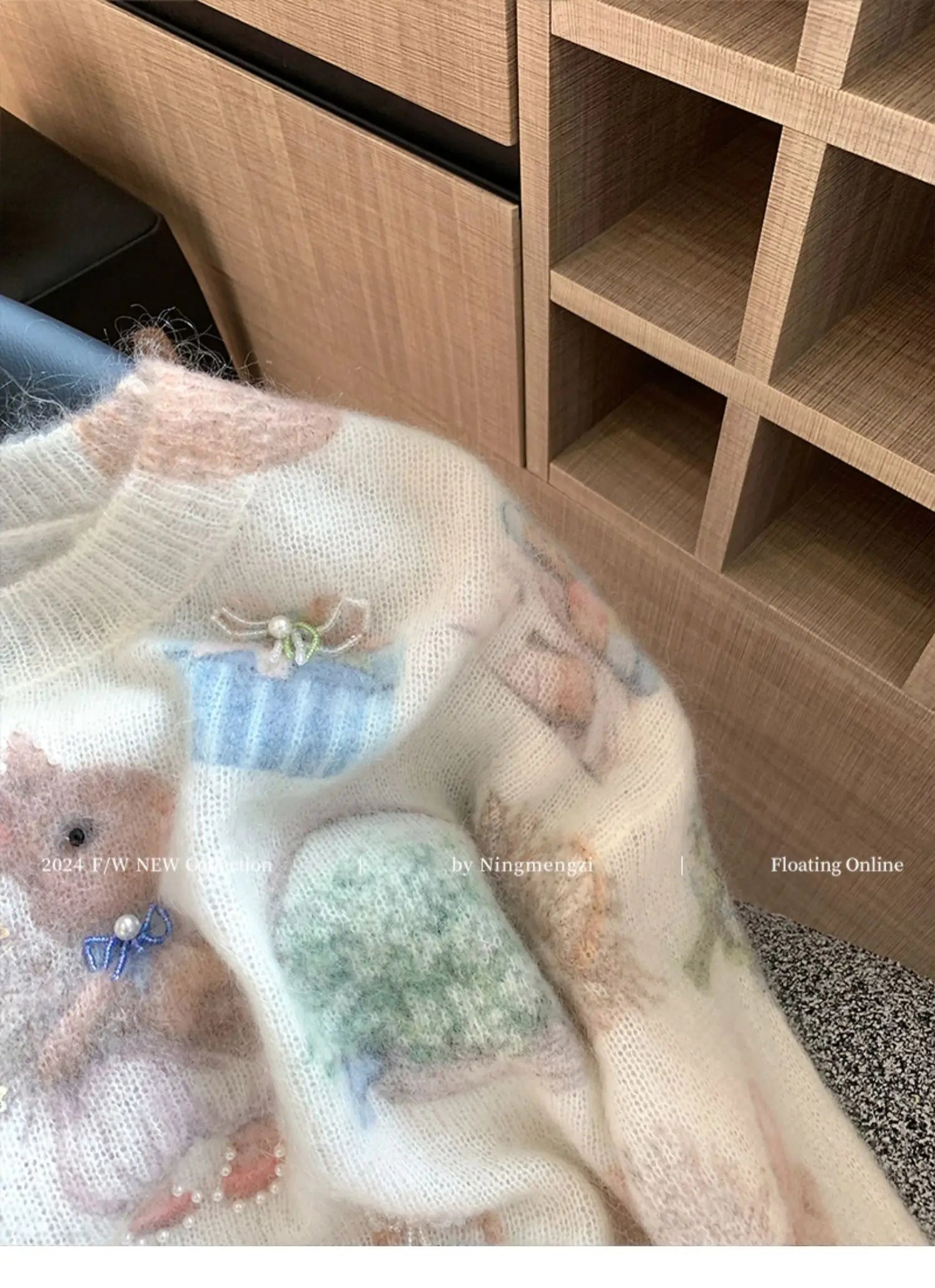 Fashion Rabbit Printed Beaded Sweater Women's Autumn Winter New Soft Glutinous Design Sense Knitted Top Luxury Sequin Sweaters