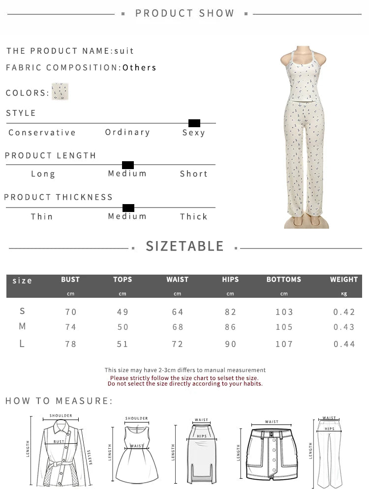 Weird Puss Casual Ribbed 2 Piece Set Women Flower Print Squard Collar Tops+Straight Pants Matching Daily Simple Elegant Suits