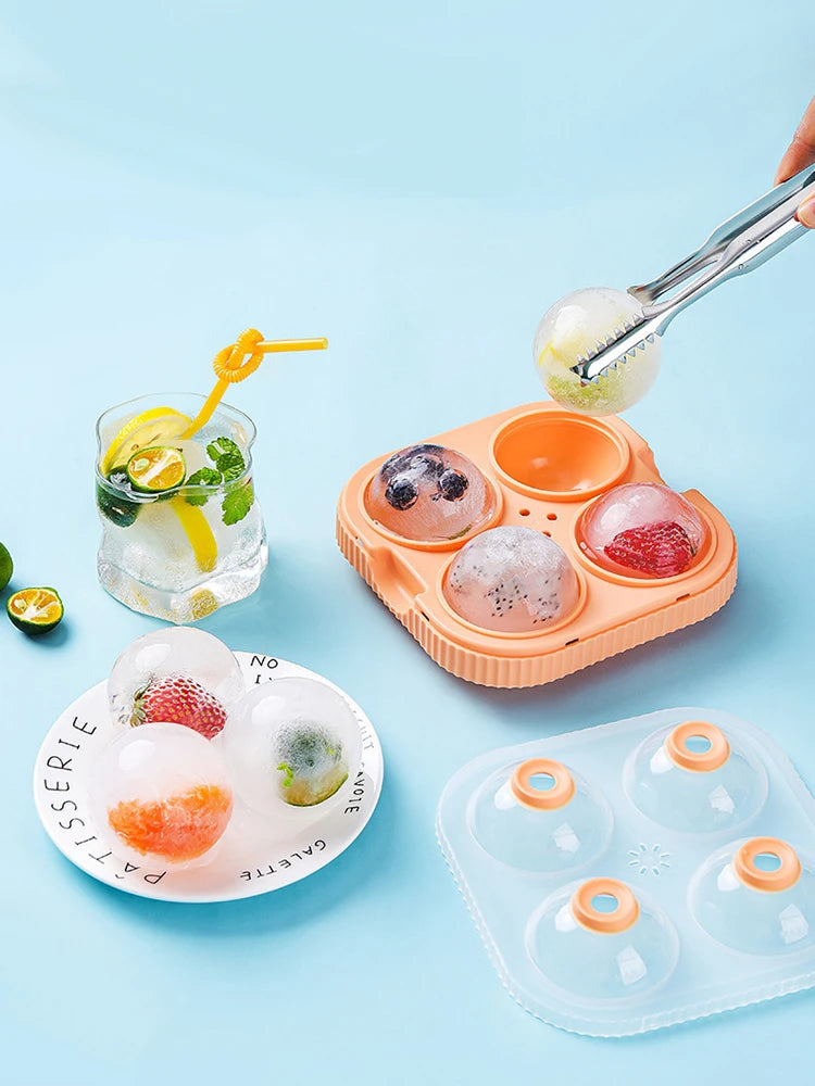 4 Grid Ice Ball Maker Large Dia 6.5cm Big Ice Ball Mold Tray for Whiskey Cocktail Bar Tools Food Grade Ice Mould For Cold Drink